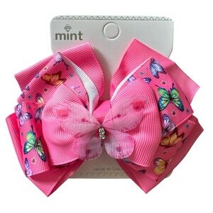 Mint Bright Pink Butterfly Large 4” Bow Hair Clip NWT